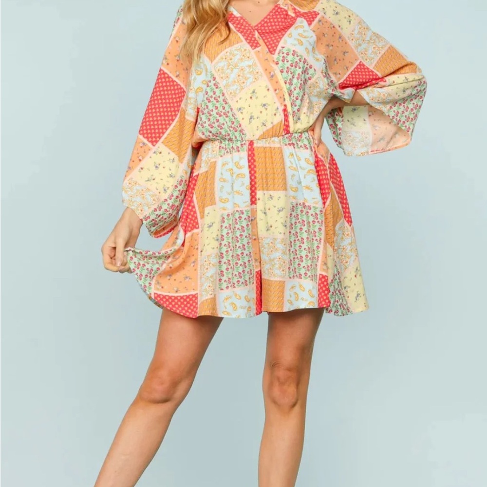 Haptics by Holly Harper Patchwork Romper Women’s Size 2X Multicolor‎ Comfortable